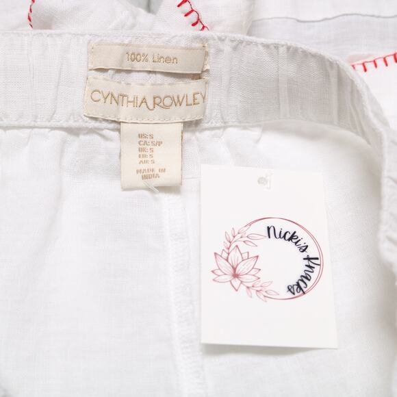Cynthia Rowley 100% Linen Patriotic Embroidered Shorts White Red Blue Size S - Picture 8 of 12